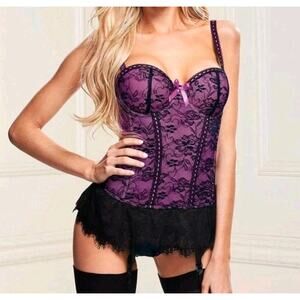 Baci Debauched Bustier Eyelash Black Purple Floral Corset Lingerie Costume Sz XL